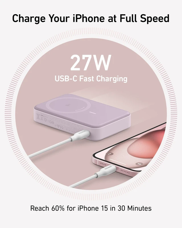 Alt view image 5 of 6 - Anker MagGo Power Bank, 10,000mAh Qi2-Certified 15W Max Portable Charger | Fast MagSafe-Compatible Battery Pack, Smart Display, Foldable Stand, for iPhone 16 / 15 / 14 / 13 Only (USB-C Cable Included)