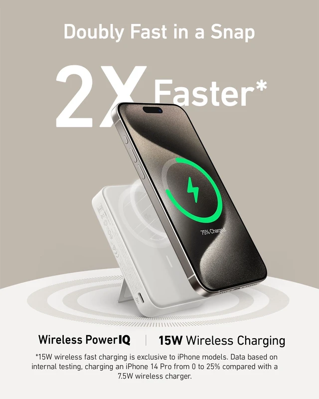 Alt view image 2 of 6 - Anker MagGo Power Bank, 10,000mAh Qi2-Certified 15W Max Portable Charger | Fast MagSafe-Compatible Battery Pack, Smart Display, Foldable Stand, for iPhone 16 / 15 / 14 / 13 Only (USB-C Cable Included)