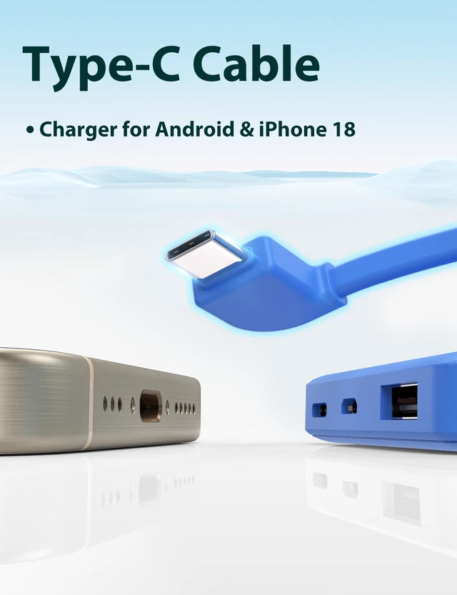 Alt view image 6 of 7 - miisso 6000mah Ultra Slim Power Bank, Card Size, Deep Blue | Built in Cables, USB C Cords, Travel Essential, Battery Pack Portable Charger for Phones, 3 Output, Compatible with iPhone