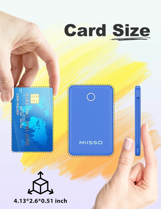 Alt view image 2 of 7 - miisso 6000mah Ultra Slim Power Bank, Card Size, Deep Blue | Built in Cables, USB C Cords, Travel Essential, Battery Pack Portable Charger for Phones, 3 Output, Compatible with iPhone