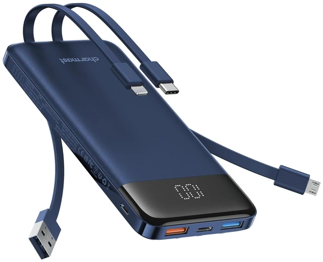 Main image of charmast Portable Charger Built-in Cables, 10000mAh Slim Power Bank Pocket | 22.5W Fast Charging Battery Pack for iPhone 17/16/15 Samsung Android, Flight-Approved, Multi-Device, USB-C, Daily Commute