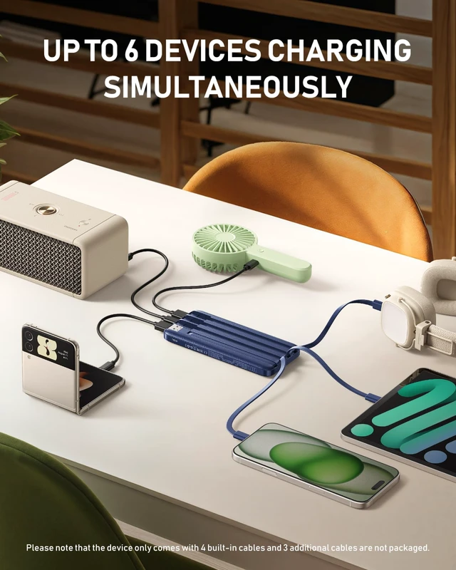 Alt view image 3 of 7 - charmast Portable Charger Built-in Cables, 10000mAh Slim Power Bank Pocket | 22.5W Fast Charging Battery Pack for iPhone 17/16/15 Samsung Android, Flight-Approved, Multi-Device, USB-C, Daily Commute