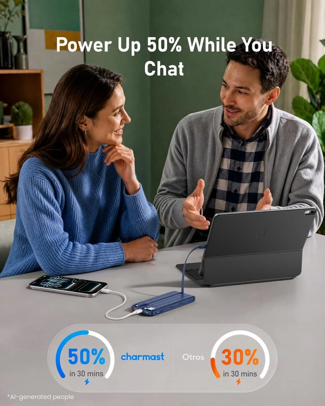 Alt view image 7 of 7 - charmast Portable Charger Built-in Cables, 10000mAh Slim Power Bank Pocket | 22.5W Fast Charging Battery Pack for iPhone 17/16/15 Samsung Android, Flight-Approved, Multi-Device, USB-C, Daily Commute
