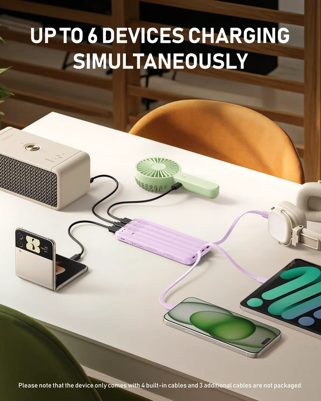 Alt view image 3 of 7 - charmast Portable Charger Built-in Cables, 10000mAh Slim Power Bank Pocket | 22.5W Fast Charging Battery Pack for iPhone 17/16/15 Samsung Android, Flight-Approved, Multi-Device, USB-C, Daily Commute