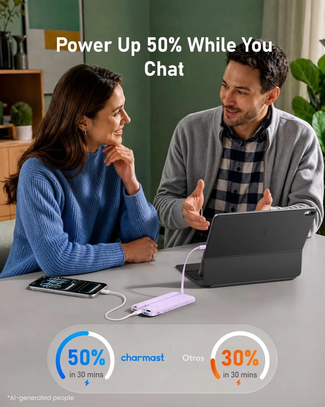 Alt view image 6 of 7 - charmast Portable Charger Built-in Cables, 10000mAh Slim Power Bank Pocket | 22.5W Fast Charging Battery Pack for iPhone 17/16/15 Samsung Android, Flight-Approved, Multi-Device, USB-C, Daily Commute
