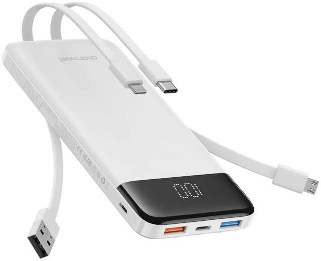 Main image of charmast Portable Charger Built-in Cables, 10000mAh Slim Power Bank Pocket | 22.5W Fast Charging Battery Pack for iPhone 17/16/15 Samsung Android, Flight-Approved, Multi-Device, USB-C, Daily Commute