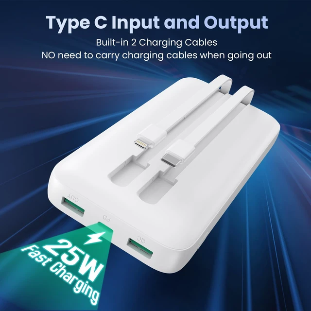 Alt view image 5 of 6 - Portable Charger PowerBank 40,800mAh with 2 Built-in Cables,25W PD Fast Charging +QC 4.0 Quick Phone Charging Power Bank, 5 Outputs LCD Display USB C Battery Pack for iPhone 16/15 Android Galaxy etc