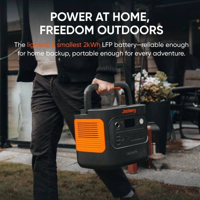 Alt view image 3 of 7 - Jackery Explorer 2000 v2 Portable Power Station, 2042Wh, 2200W AC Output | LiFePO4 Battery, USB-C PD 100W Fast Charging, Solar Generator for Emergencies, Power Outages, Camping (Solar Panel Optional)