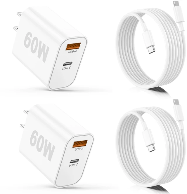 Main image of iPhone 17/16/15 Pro/Pro Max Charger, Dual Port USB-C Wall Charger with PD 40W & QC 20W Fast Charging, 10FT USB-C Cable for iPhone, iPad Pro, MacBook M1/M2/M3, Android (White, 6 FT)