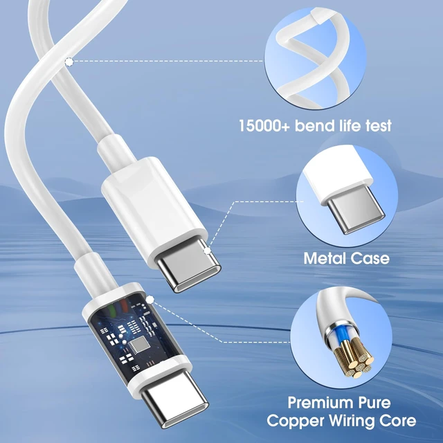 Alt view image 7 of 7 - iPhone 17/16/15 Pro/Pro Max Charger, Dual Port USB-C Wall Charger with PD 40W & QC 20W Fast Charging, 10FT USB-C Cable for iPhone, iPad Pro, MacBook M1/M2/M3, Android (White, 6 FT)