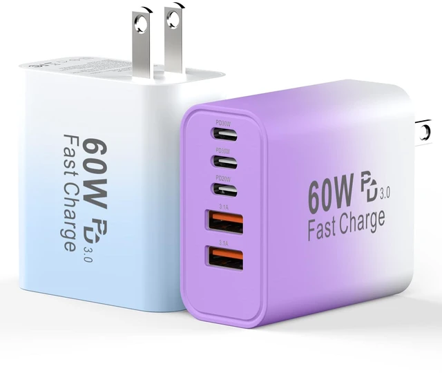 Main image of USB C Fast Charger Blocks, 60W iPhone USB Type C Wall Charging Power Blocks | USBC Charger Super Fast Charging Plug Brick, 5-Multiport Charger Cube Travel Adapter for iPhone 17/16/15/14/13 Pro Max