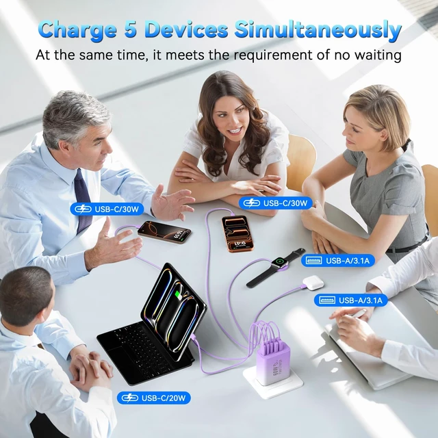 Alt view image 3 of 7 - USB C Fast Charger Blocks, 60W iPhone USB Type C Wall Charging Power Blocks | USBC Charger Super Fast Charging Plug Brick, 5-Multiport Charger Cube Travel Adapter for iPhone 17/16/15/14/13 Pro Max
