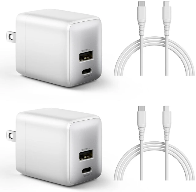 Main image of wegear USB C Fast Charging Charger, 30W Dual-Port GaN Nano Charger with Foldable Plug for iPhone 17/16/15 Series, iPad, Galaxy S26 Ultra and More Series, (White, 2 Pack & 2 Cable)