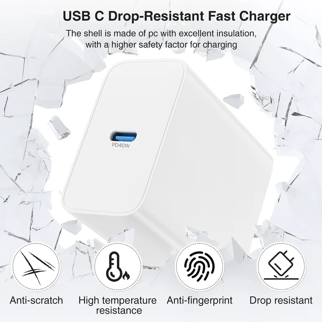 Alt view image 4 of 7 - 40W iPhone 18 17 16 15 Charger Fast Charging, USB C Super Fast Charger Block and Long C to C Cable Cord 10ft for Apple iPhone 18 Pro Max/18 Pro/DUO/17 Pro Max/17 Air/16 Pro Max/15 Plus/iPad Plug Cube