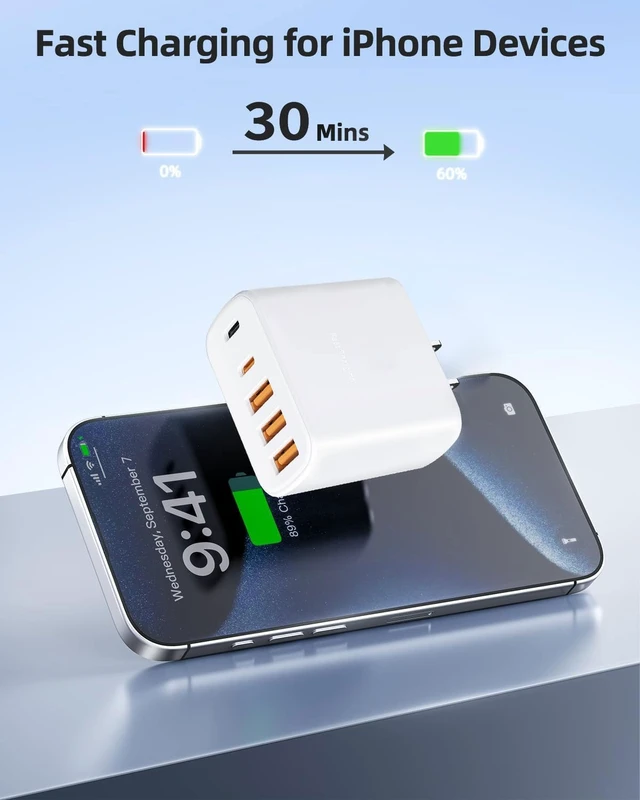 Alt view image 2 of 7 - USB C Charger Block,30W+30W Multiport Adpater for i Phone&S amsung | 2USB C+3USB 5 port USB C Fast Charging Cube for i Phone 18 17 16 15 14 13 12 11 Pro Max XS, S25/S24/S23