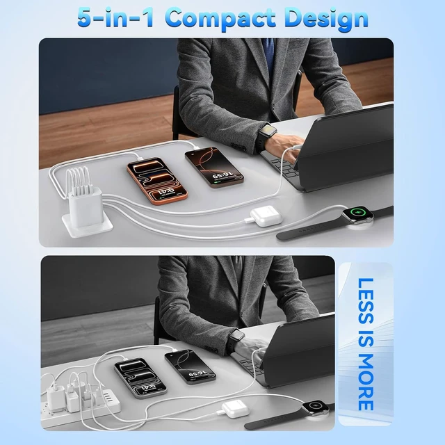 Alt view image 7 of 7 - USB C Charger Block,30W+30W Multiport Adpater for i Phone&S amsung | 2USB C+3USB 5 port USB C Fast Charging Cube for i Phone 18 17 16 15 14 13 12 11 Pro Max XS, S25/S24/S23