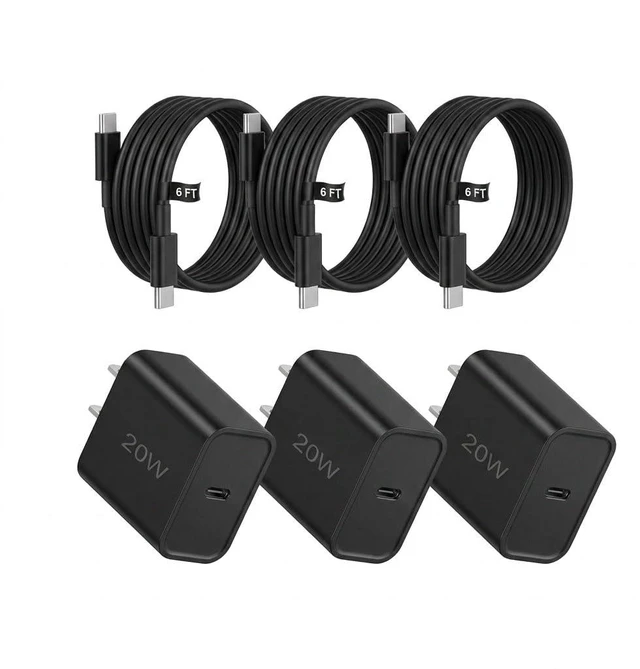 Main image of 20W Fast Charger,3 Pack USB-C Port Charger with Type c-c Cablefor i Phone 17/16/15, i Pad and More (3P Black)
