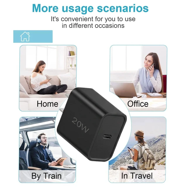 Alt view image 4 of 7 - 20W Fast Charger,3 Pack USB-C Port Charger with Type c-c Cablefor i Phone 17/16/15, i Pad and More (3P Black)
