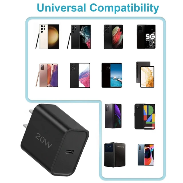 Alt view image 6 of 7 - 20W Fast Charger,3 Pack USB-C Port Charger with Type c-c Cablefor i Phone 17/16/15, i Pad and More (3P Black)