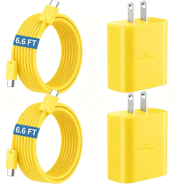 Main image of 45W Super Fast USB C Android Type C Phone Charger Fast Charging 6.6FT Cord | Fast Charger Clock with Cable for Samsung Galaxy S26/S26 Ultra/S26+/S25 Ultra/S25/S24 S23 Ultra/S22/S21/S20/Note 10, Yellow