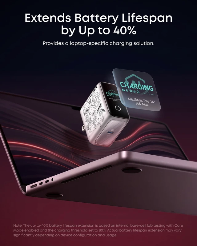 Alt view image 6 of 7 - Anker Laptop Smart Display Charger, VALORANT Limited Edition, 100W Max | Up to 40% Longer Laptop Battery Lifespan, Smart Recognition, Single-Port USB C Charger for MacBook Pro / Air (Not a Battery)