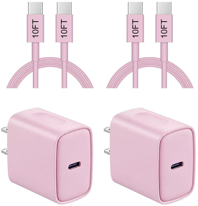 Main image of iPhone 18 17 16 15 Charger Fast Charging 10FT - 20W USB C Charger Block | Type C Charger Fast Charging with 10FT Extra Long USB C to C Cable for iPhone 18 17 16 15 Pro Max, Duo, iPad (Pink)