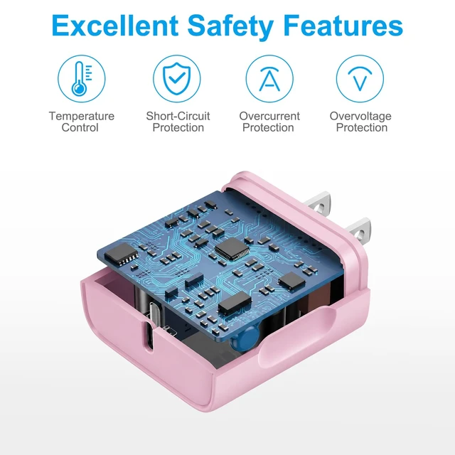 Alt view image 3 of 7 - iPhone 18 17 16 15 Charger Fast Charging 10FT - 20W USB C Charger Block | Type C Charger Fast Charging with 10FT Extra Long USB C to C Cable for iPhone 18 17 16 15 Pro Max, Duo, iPad (Pink)