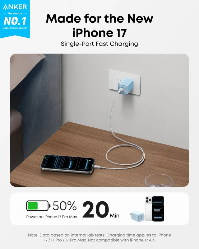 Alt view image 2 of 7 - Anker Nano Phone Charger,47W Max 2-Port GaN Fast Charger USB C | Compact Foldable USB C Charger for iPhone 18 Pro/17/17 Pro Max, Galaxy, Pixel, and MagSafe Compatible Accessories