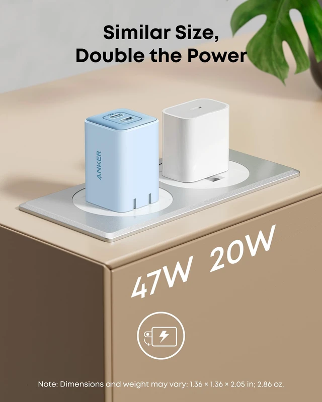 Alt view image 6 of 7 - Anker Nano Phone Charger,47W Max 2-Port GaN Fast Charger USB C | Compact Foldable USB C Charger for iPhone 18 Pro/17/17 Pro Max, Galaxy, Pixel, and MagSafe Compatible Accessories