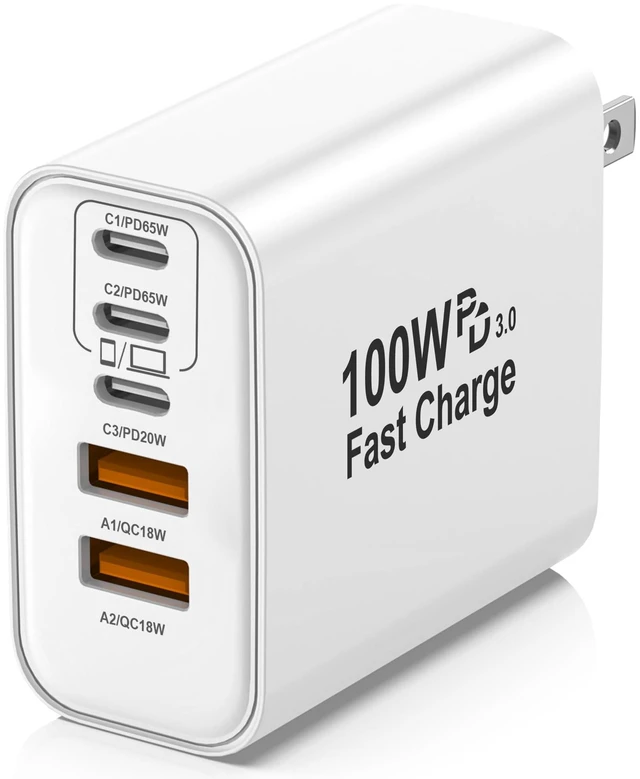 Main image of 100W USB C Charger Block,5-Port Super Fast Charging for iPhone Laptop iPad | GaN charge supports simultaneous multi-device charging,compact design for travel and desktop,One Charger for All Your