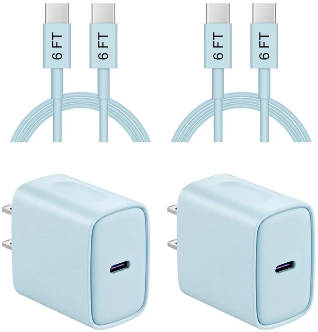 Main image of iPhone 18 17 16 15 Charger Fast Charging 6FT - 20W USB C Charger Block | Type C Charger Fast Charging with 6FT Extra Long USB C to C Cable for iPhone 18 17 16 15 Pro Max, Duo, iPad (Blue)