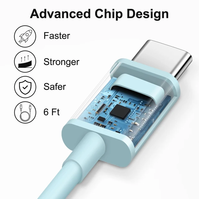 Alt view image 4 of 7 - iPhone 18 17 16 15 Charger Fast Charging 6FT - 20W USB C Charger Block | Type C Charger Fast Charging with 6FT Extra Long USB C to C Cable for iPhone 18 17 16 15 Pro Max, Duo, iPad (Blue)