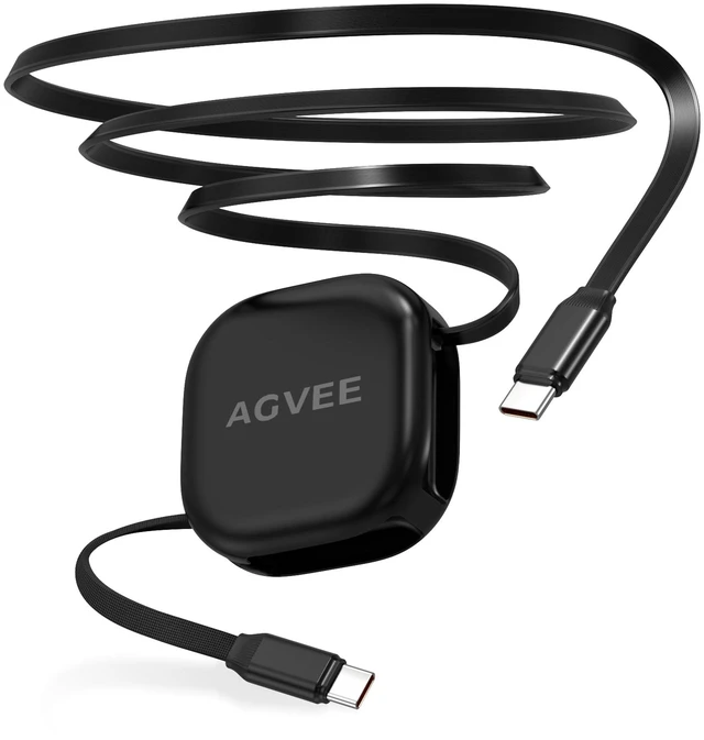 Main image of AGVEE 0.4ft Fixed / 2.3ft Extend Single-End Retractable USB C to C Cable | Desk-Mounted, Pocket Size, 60W PD Fast Type C Phone Charger for iPhone 17 16 15, Samsung S26 S25, Android, Cord Management