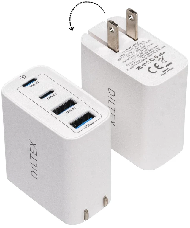 Main image of 4USB Ports Gan 40W Foldable Charger 2 Pack - Compact USB-C & USB-A Fast Charger with Smart Power Output for Safe Charging- Charging Block compatible with Apple, Android & Google Devices Simultaneously