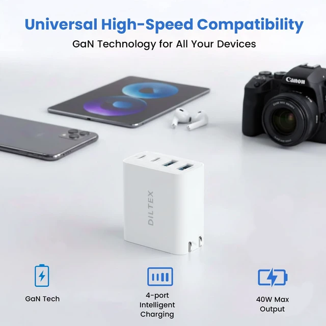 Alt view image 3 of 7 - 4USB Ports Gan 40W Foldable Charger 2 Pack - Compact USB-C & USB-A Fast Charger with Smart Power Output for Safe Charging- Charging Block compatible with Apple, Android & Google Devices Simultaneously