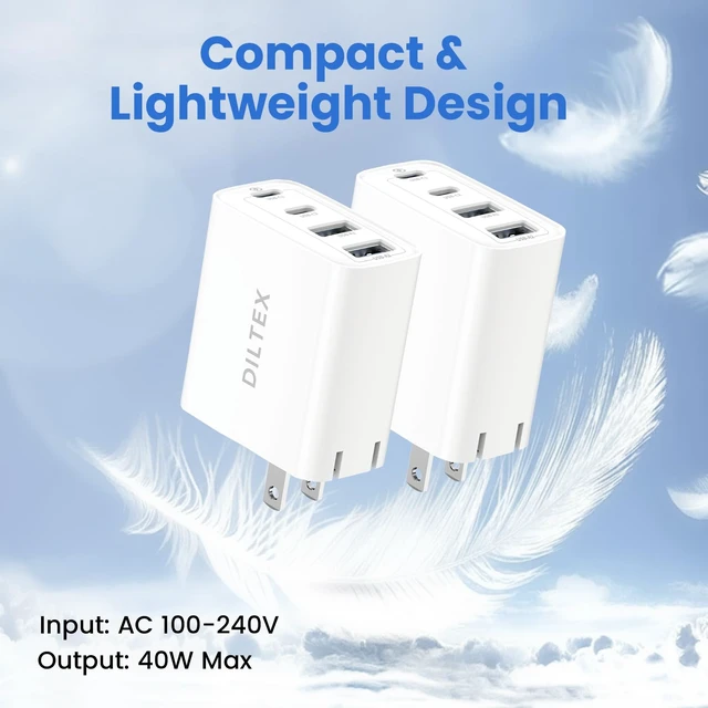 Alt view image 6 of 7 - 4USB Ports Gan 40W Foldable Charger 2 Pack - Compact USB-C & USB-A Fast Charger with Smart Power Output for Safe Charging- Charging Block compatible with Apple, Android & Google Devices Simultaneously