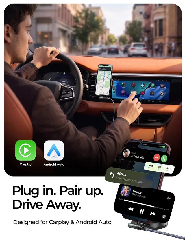 Alt view image 2 of 7 - AINOPE USB A to USB C Cable Short 3. 3FT 2-Pack USBA to USBC Carplay Cord | Data Sync Nylon Right Angle Fast Charging Android Auto Car Charger Cord for iPhone 18 Pro/ 18 Pro Max Duo 17 16 Galaxy SCSI