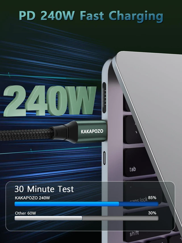 Alt view image 4 of 7 - KAKAPOZO KAKAPOZO USB C 3.2 Gen 2x2 Video Display Cable for Monitor - 10FT | 8K@60Hz/4K@120Hz, 240W PD Fast Charging, 20Gbps Data Transfer, Compatible with iPhone 18/17/16/15, MacBooks, iPad, Carplay