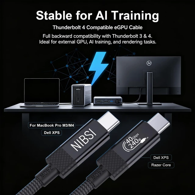 Alt view image 5 of 7 - NIBSI 40Gbps USB4 Cable for Thunderbolt 4/3, 240W PD Fast Charging USB C to USB C Cable, 8K@60Hz Video, Aluminum Alloy Connectors & Nylon Braided for MacBook SSD Dock Monitor