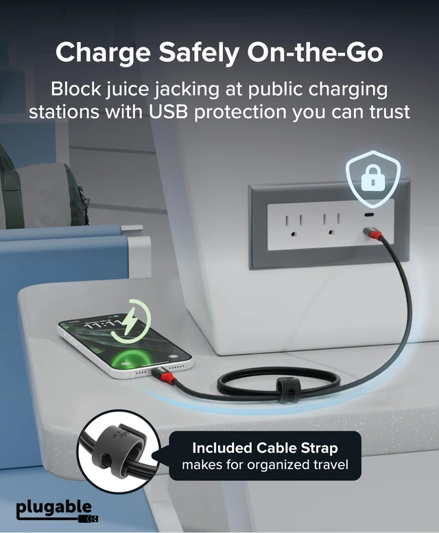 Alt view image 3 of 7 - Plugable USB C to USB C Cable, Data Blocker Charge Only, 1m / 3.3ft | 240W Safe Fast Charging for MacBook, iPhone 15/16, Galaxy S24, Steam Deck, and More USB-C Devices (USBC-CC1M)