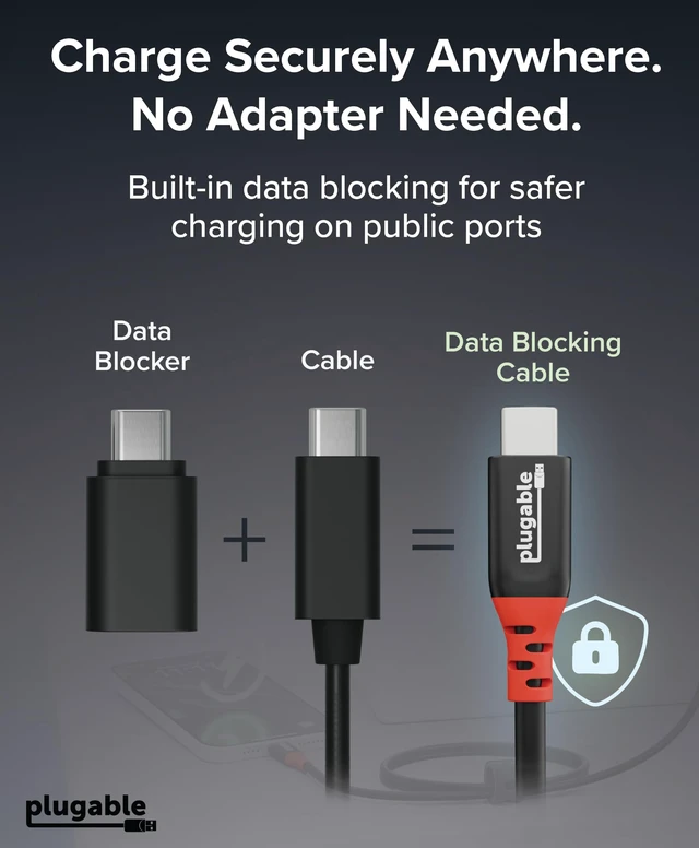 Alt view image 6 of 7 - Plugable USB C to USB C Cable, Data Blocker Charge Only, 1m / 3.3ft | 240W Safe Fast Charging for MacBook, iPhone 15/16, Galaxy S24, Steam Deck, and More USB-C Devices (USBC-CC1M)