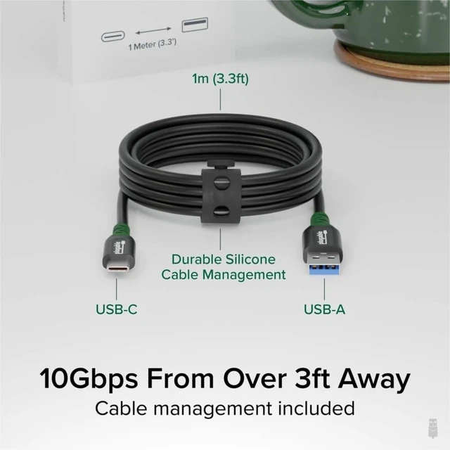 Alt view image 2 of 5 - Plugable USB C to USB A Cable, 10Gbps Data Transfer, 3A 15W Charging 3.3 Ft | Includes Desk Managment Strap, USB 3.2 Gen 2, Compatible with iPhone 16, iPad, Samsung Galaxy, Tablets, Laptops