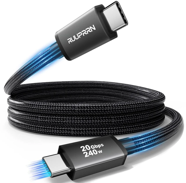Main image of RUUPRRN USB C Monitor Data Cable 6.6FT 8K@30Hz, 4K@144Hz, 20Gbps, 240W PD | USB C to USB C Charging, USB C 3.2 Gen 2X2 Cable Support Video, Data Transfer for iPhone 17, MacBook Neo,XPS,Portable