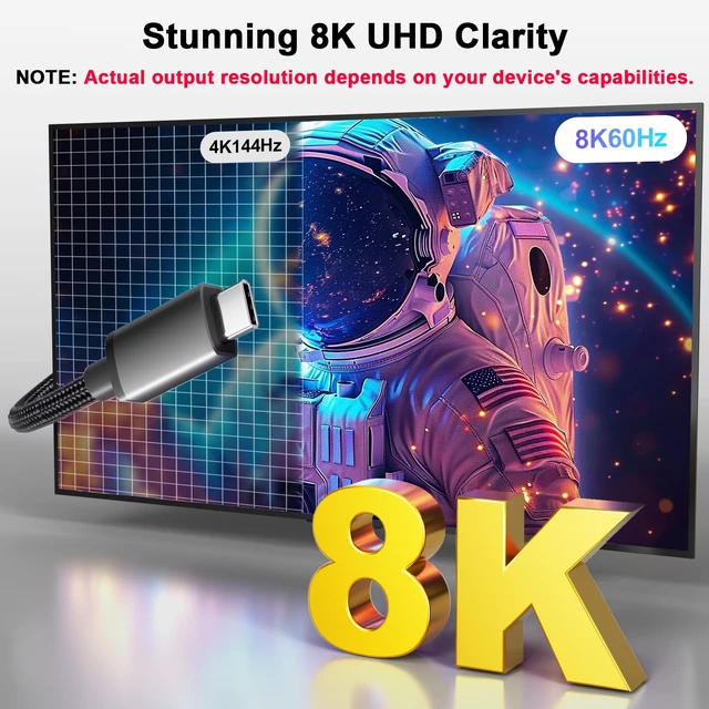 Alt view image 4 of 7 - RUUPRRN USB C Monitor Data Cable 6.6FT 8K@30Hz, 4K@144Hz, 20Gbps, 240W PD | USB C to USB C Charging, USB C 3.2 Gen 2X2 Cable Support Video, Data Transfer for iPhone 17, MacBook Neo,XPS,Portable