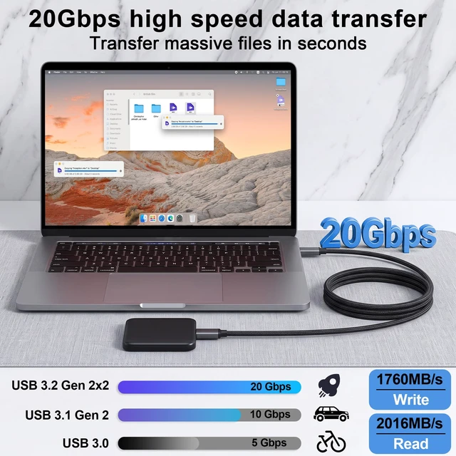 Alt view image 2 of 7 - RUUPRRN USB C Monitor Data Cable 6.6FT 8K@30Hz, 4K@144Hz, 20Gbps, 240W PD | USB C to USB C Charging, USB C 3.2 Gen 2X2 Cable Support Video, Data Transfer for iPhone 17, MacBook Neo,XPS,Portable
