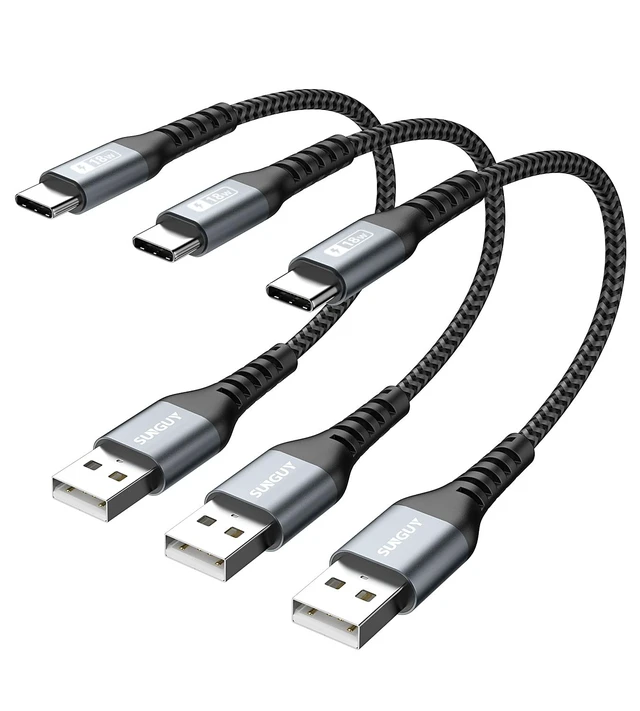 Main image of SUNGUY 6 inch Short USB C Cable 3Pack, 3A USB A to USB C Cable Fast Charging Cable Data Transfer Braided Compatible with iPhone 17/16/15 Series, Samsung Galaxy S25/S24