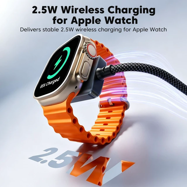 Alt view image 4 of 7 - toocki 2-in-1 100W USB C to USB C Cable with Charger for Apple Watch | Simultaneous Phone and Watch Charging, 2.5W Magnetic Module, 480Mbps Data Transfer, 4FT Nylon Braided, E-Marker Chip, Black