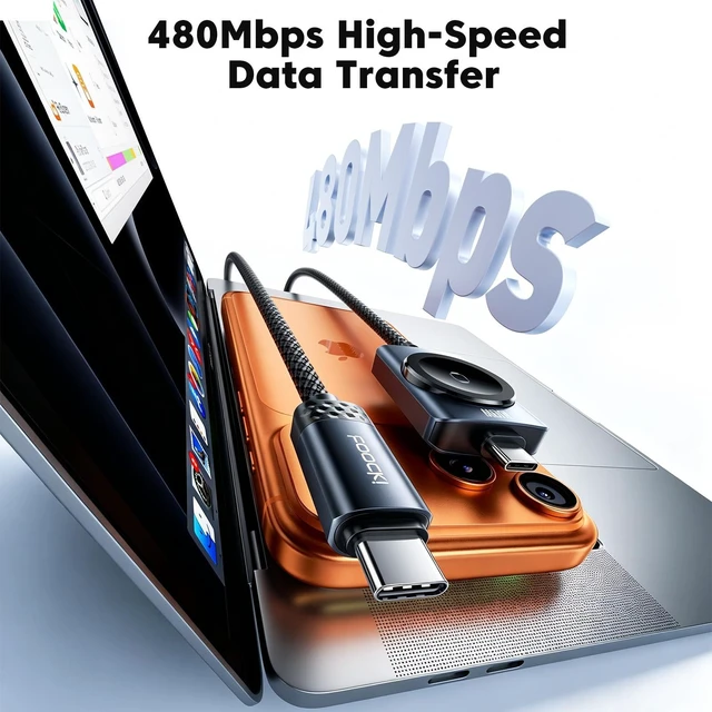 Alt view image 7 of 7 - toocki 2-in-1 100W USB C to USB C Cable with Charger for Apple Watch | Simultaneous Phone and Watch Charging, 2.5W Magnetic Module, 480Mbps Data Transfer, 4FT Nylon Braided, E-Marker Chip, Black