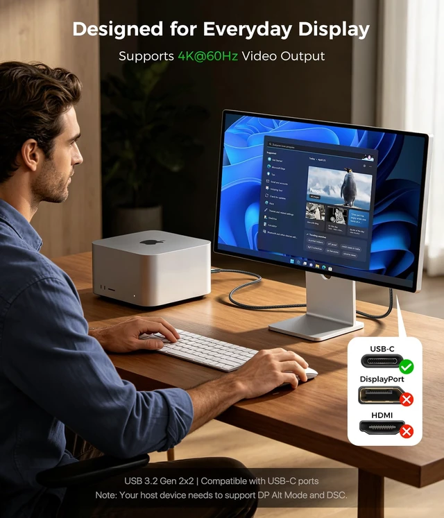 Alt view image 4 of 7 - 20Gbps USB C Data Cable, PD 3.1 240W Fast Charging, USB C Cable 3.3FT/1M | 8K@30Hz/ 4K@120Hz Video, Durable Braided USBC Monitor Cable for iPhone 18/17/16/15, MacBook, iPad, SSD, Dell XPS, VR-Gray