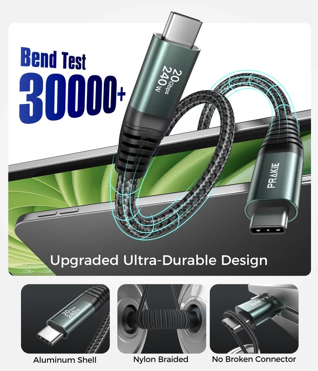 Alt view image 6 of 7 - 20Gbps USB C Data Cable, PD 3.1 240W Fast Charging, USB C Cable 3.3FT/1M | 8K@30Hz/ 4K@120Hz Video, Durable Braided USBC Monitor Cable for iPhone 18/17/16/15, MacBook, iPad, SSD, Dell XPS, VR-Gray